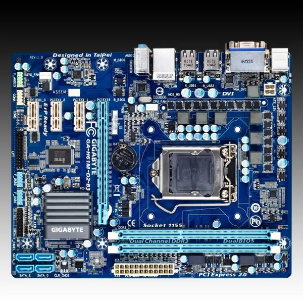 GIGABYTE Main Board Desktop INTEL iH61 (S1155,DDR3,VGA,SATA II,LAN,USB 2.0,DVI) mATX Box ( GA-H61M-D2-B3 ) 