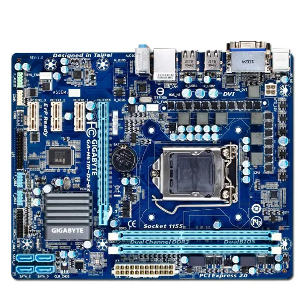 GIGABYTE Main Board Desktop INTEL iH61 (S1155,DDR3,VGA,SATA II,LAN,USB 2.0,DVI) mATX Box ( GA-H61M-D2-B3 ) 