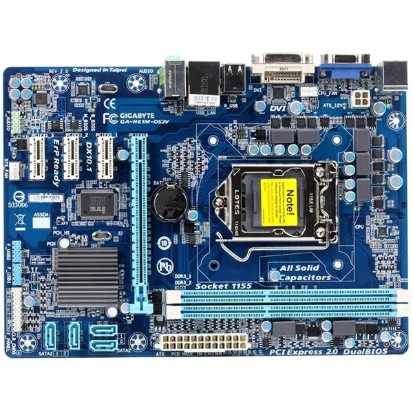 GIGABYTE Main Board Desktop  Intel H61 (Socket 1155, DDR3 SDRAM, SATA II,PS2,VGA,DVI,USB2.0,LAN,Microphone-In,Audio Line-In,Audio Line-Out)