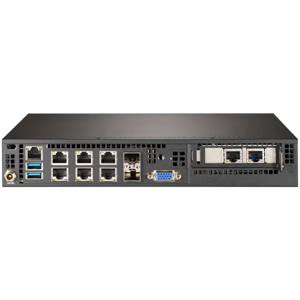 Supermicro server barebone SYS-E300-9D-4CN8TP, Compact, D-2123IT CPU 4-Core, 8 Threads, 60W, 1 Fixed 2.5'' drive bay with bracket, 4x 1GbE, 
