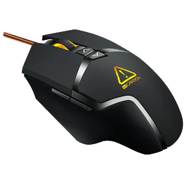 CANYON Wired gaming mouse programmable, Sunplus 189E2 IC sensor, DPI up to 4800 adjustable by software, Black rubber coating with chrome de