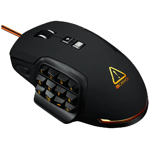 CANYON Wired MMO gaming mice programmable, Pixart 3325 IC sensor, DPI up to 10000 adjustable and Marco setting by software, Black rubber co