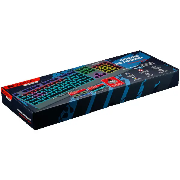 CANYON Wired multimedia gaming keyboard with lighting effect, 20pcs rainbow LED & 19pcs RGB light, Numbers 104keys, EN double injection lay