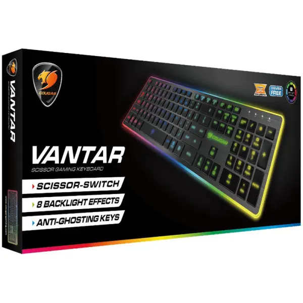 COUGAR VANTAR Scissor Gaming Keyboard, 19-Key Rollover, USB plug,Dimensions:132(L) X 445(W) X 20(H)mm,5.20(L) x 17.52(W) x 0.79(H)inch,8 Ba