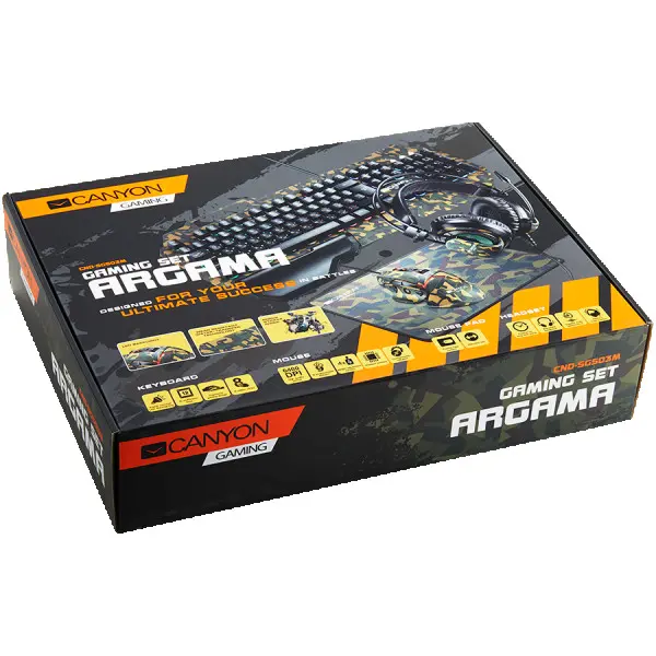 CANYON 4in1 Gaming set, Keyboard with backlight(104 keys), Mouse with weight adjustment(DPI 8001000120016002400320048006400), Mouse Mat wit