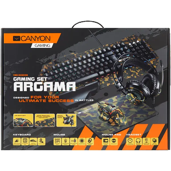 CANYON 4in1 Gaming set, Keyboard with backlight(104 keys), Mouse with weight adjustment(DPI 8001000120016002400320048006400), Mouse Mat wit