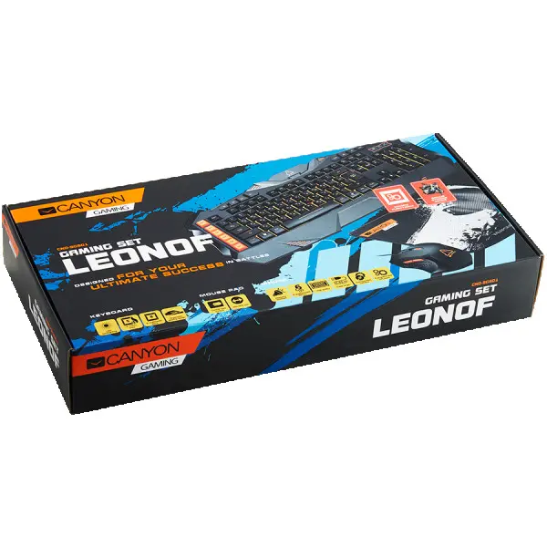 CANYON 3in1 Gaming set, Keyboard with lighting effect(118 keys), Mouse with logo RGB(DPI 800120024003200), Mouse Mat with size 350*250*3mm,