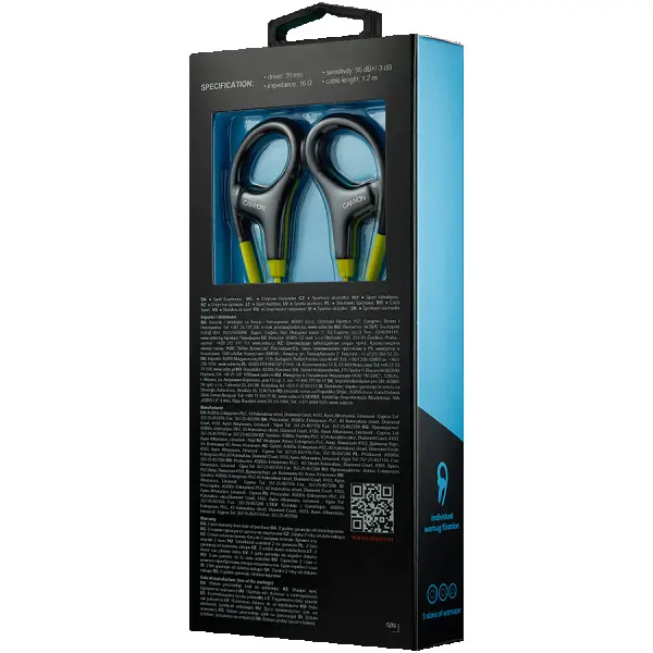 CANYON Stereo sport earphones with microphone, cable length 1.2m, Lime, 32*58*25mm, 0.017kg ( CNS-SEP2L ) 