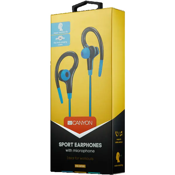CANYON Stereo sport earphones with microphone, cable length 1.2m, Blue, 32*58*25mm, 0.017kg ( CNS-SEP2BL ) 