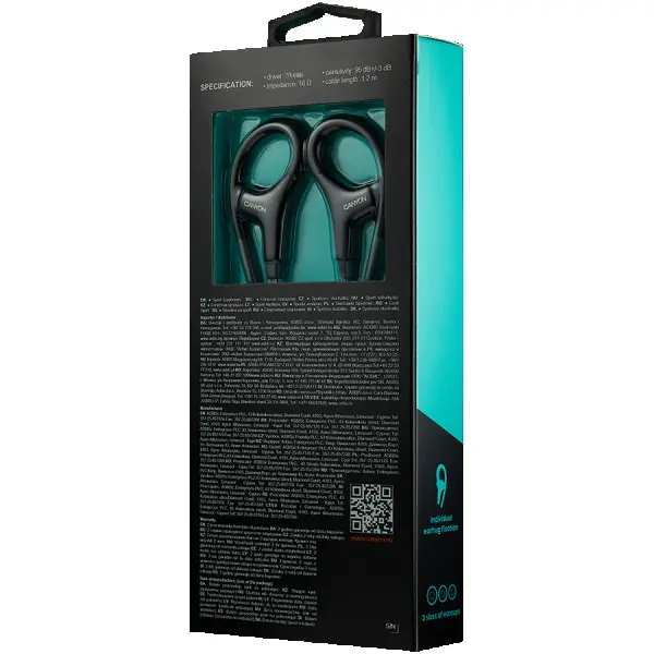 CANYON Stereo sport earphones with microphone, cable length 1.2m, Black, 32*58*25mm, 0.017kg ( CNS-SEP2B ) 