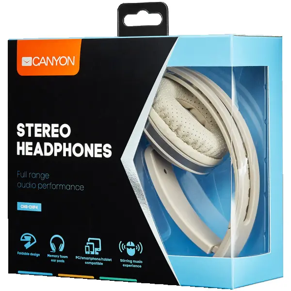 CANYON Stereo headphone with microphone and switch of answerend phone call, cable 1.2M, Beige, 175*70*175mm, 0.14kg ( CNS-CHP4BE ) 