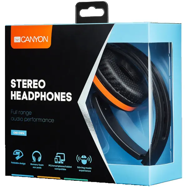 CANYON Stereo headphone with microphone and switch of answerend phone call, cable 1.2M, Black, 175*70*175mm, 0.14kg ( CNS-CHP4B ) 