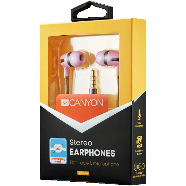 CANYON SEP-4 Stereo earphone with microphone, 1.2m flat cable, Rose, 22*12*12mm, 0.013kg ( CNS-CEP4RO ) 