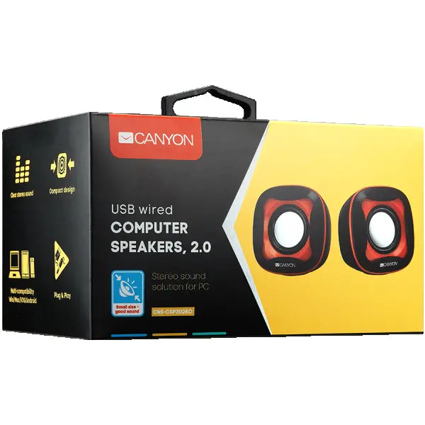 USB 2.0 Speaker, black +orange 021C, 2*3W 4 Ohm, ABS, 1.2m cable with USB2.0 & 3.5mm audio connector ( CNS-CSP202BO ) 