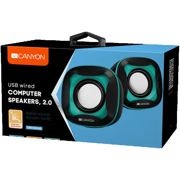 USB 2.0 Speaker, black+light blue 7472C, 2*3W 4 Ohm, ABS, 1.2m cable with USB2.0 & 3.5mm audio connector. ( CNS-CSP202 ) 