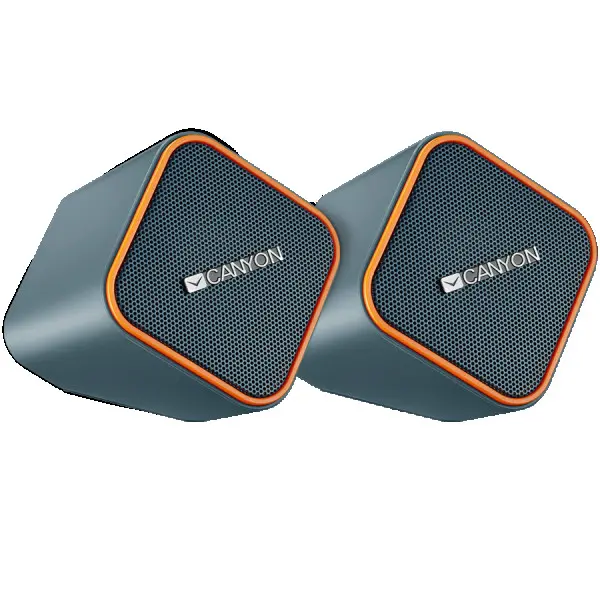 Canyon wired stereo Speaker, 1.2m cable with USB2.0 & 3.5mm audio connector, dark grey(orange stripe), 65*65*75mm, 0.252kg ( CNS-CSP203O ) 
