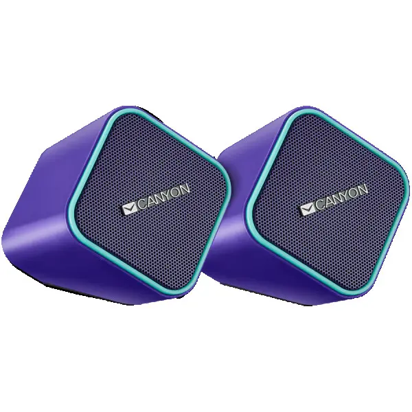 Canyon wired stereo Speaker, 1.2m cable with USB2.0 & 3.5mm audio connector, purple(blue stripe), 65*65*75mm, 0.252kg ( CNS-CSP203PU ) 