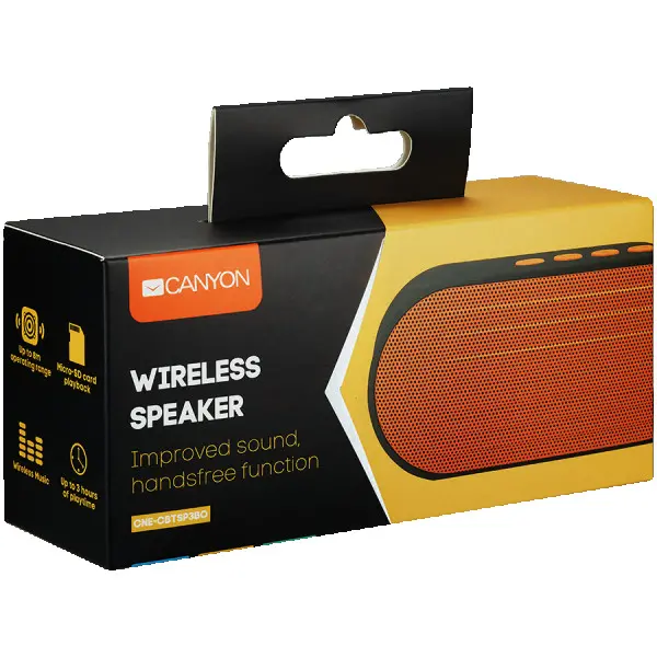 CANYON Portable Bluetooth V2.1+EDR stereo speaker with 3.5mm Aux, microSD card slot, USB  micro-USB port, bulit in 300mA battery, Black and