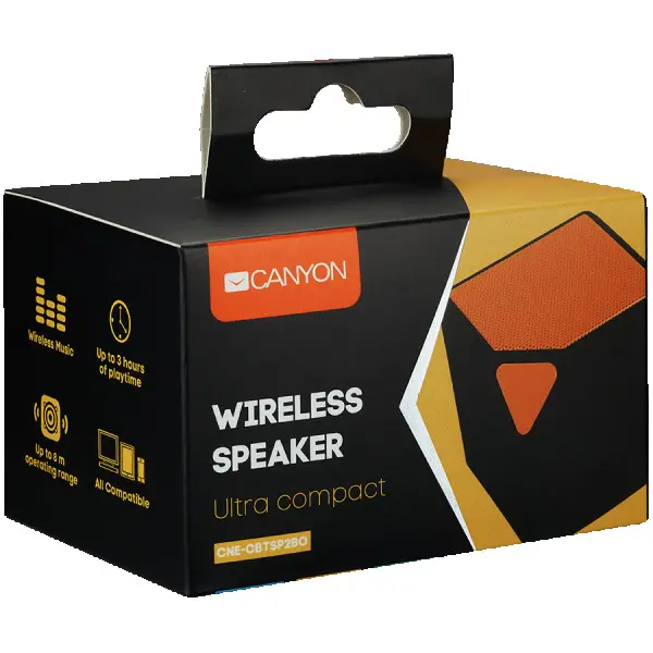 CANYON Portable Bluetooth V2.1+EDR stereo speaker with 3.5mm Aux, micro-USB port, bulit in 300mA battery, Black and Orange ( CNS-CBTSP2BO )