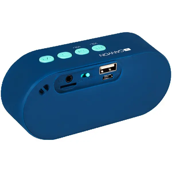 CANYON Portable Bluetooth V4.2+EDR stereo speaker with 3.5mm Aux, microSD card slot, USB  micro-USB port, bulit in 300mAh battery, Dark blu