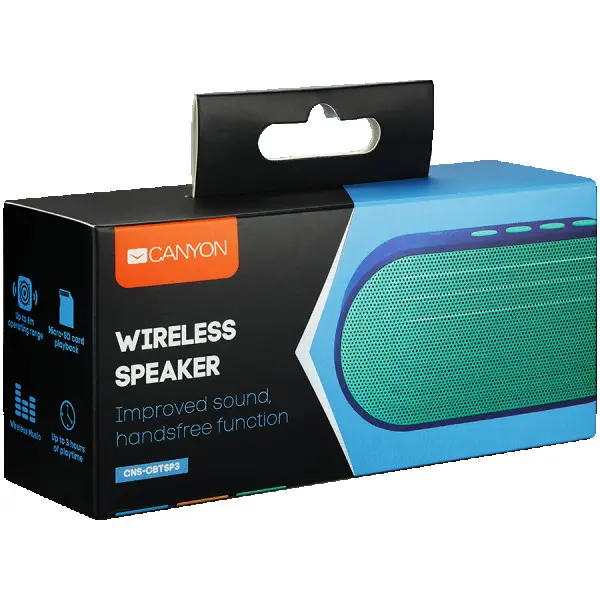 CANYON Portable Bluetooth V4.2+EDR stereo speaker with 3.5mm Aux, microSD card slot, USB  micro-USB port, bulit in 300mAh battery, Dark blu