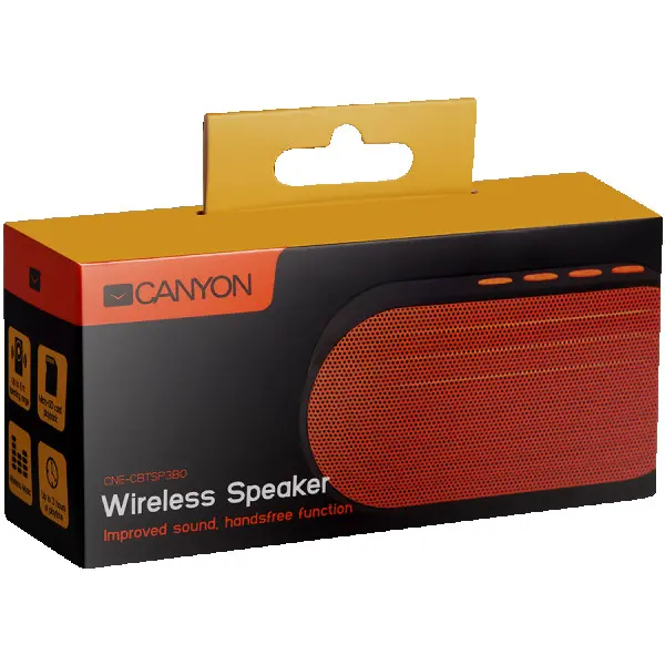CANYON Portable Bluetooth V4.2+EDR stereo speaker with 3.5mm Aux, microSD card slot, USB  micro-USB port, bulit in 300mAh battery, Black or