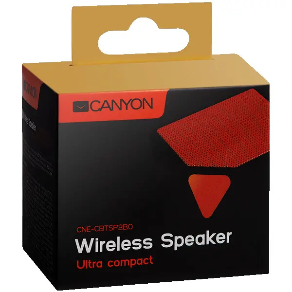 CANYON Portable Bluetooth V4.2+EDR stereo speaker with 3.5mm Aux, micro-USB port, bulit in 300mAh battery, Black orange, cable leagth 0.25m