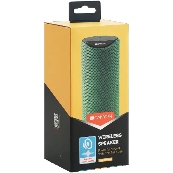 CANYON Bluetooth Speaker, BT V5.0, Jieli AC6925B, Built in microphone, TF card support, 3.5mm AUX, micro-USB port, 1200mAh polymer battery,