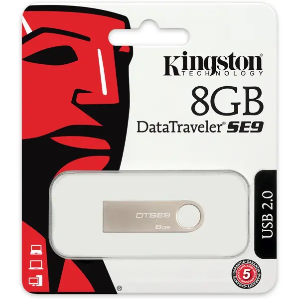 Kingston  8GB USB 2.0 DataTraveler SE9 (Metal casing), EAN: 740617198218 ( DTSE9H8GB ) 