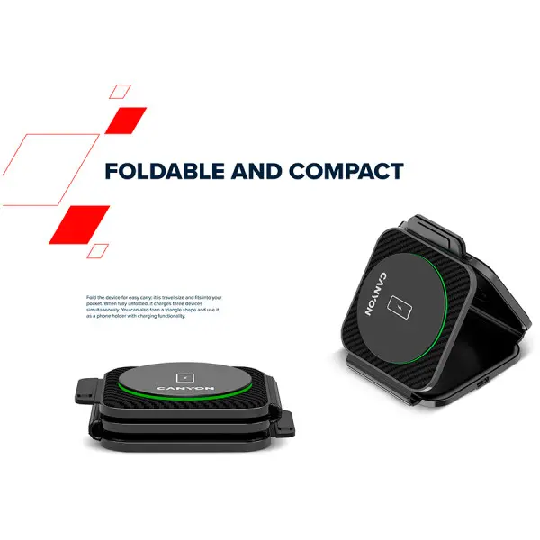 CANYON WS-305, Foldable 3in1 Wireless charger with case, touch button for Running water light, Input 9V2A,  12V1.5AOutput 15W10W7.5W5W, Typ