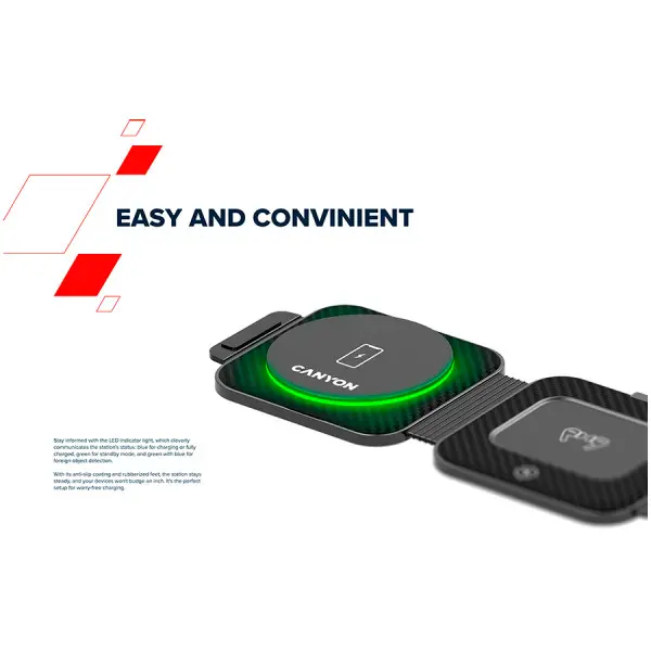 CANYON WS-305, Foldable 3in1 Wireless charger with case, touch button for Running water light, Input 9V2A,  12V1.5AOutput 15W10W7.5W5W, Typ