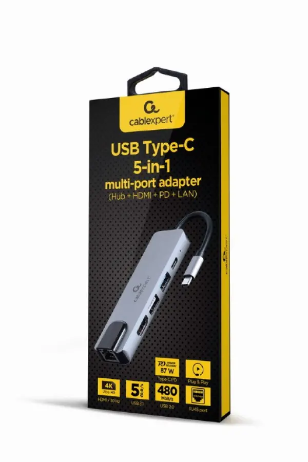 Docking station Cablexpert A-CM-COMBO5-04 USB-C - HDMI2xUSBPDLAN
