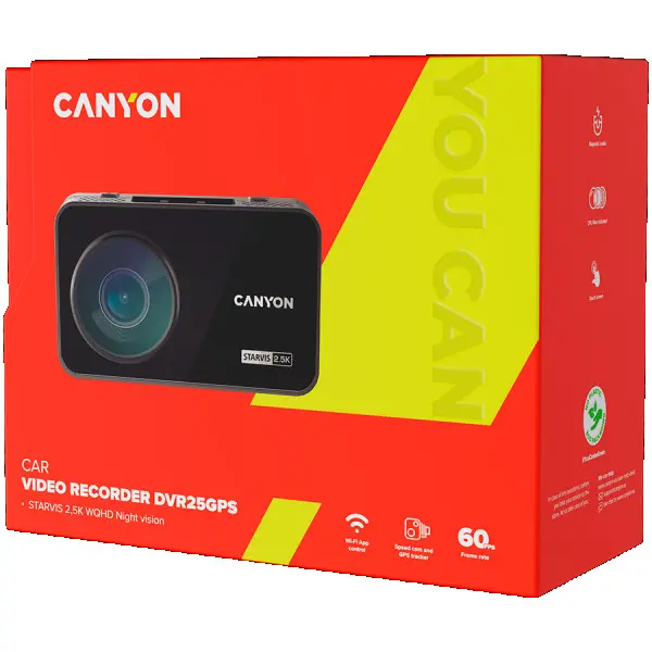 Canyon RoadRunner CDVR-25GPS, 3.0 IPS (640x360), touch screen, WQHD 2.5K 2560x1440@60fps, NTK96670, 5 MP CMOS Sony Starvis IMX335 image sen