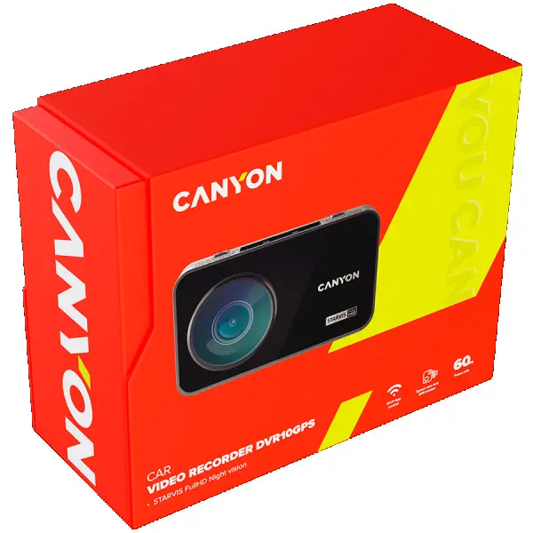 Canyon RoadRunner CDVR-10GPS, 3.0 IPS (640x360), FHD 1920x1080@60fps, NTK96675, 2 MP CMOS Sony Starvis IMX307 image sensor, 2 MP camera, 13