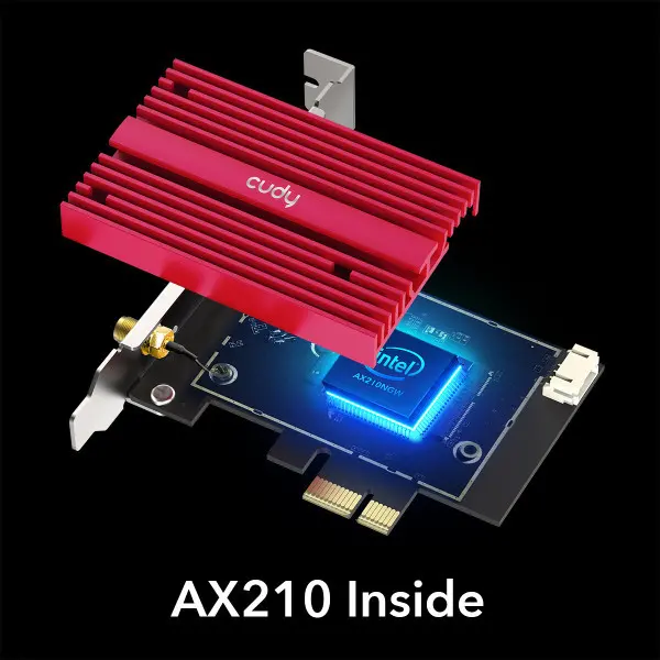 Cudy WE4000 AX5400 Wi-Fi 6/6E Bluetooth 5.2 PCIe Adapter, Tri-Band 2,4G/5G/6G, 2x5dBi Antenna