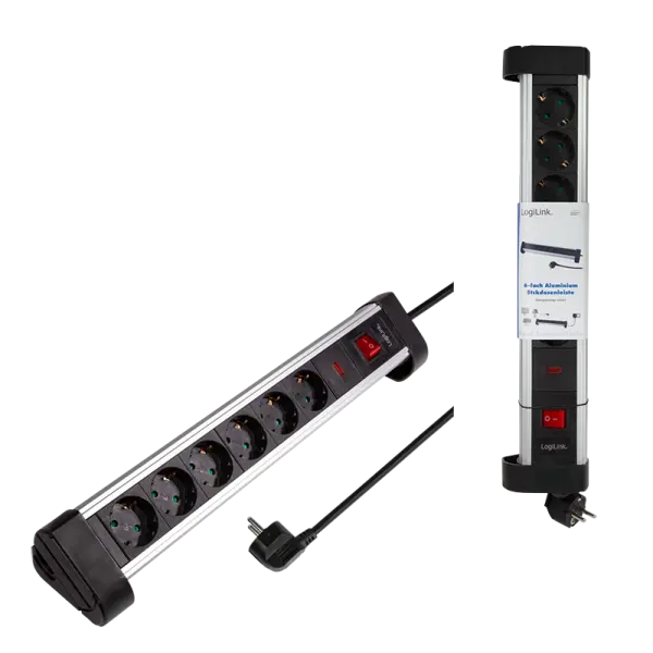 Logilink produžni kabl sa prenaponskom zaštitom 6 mesta, prekidač, stalak, 1.4m, aluminium