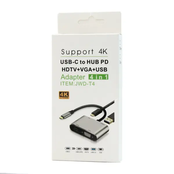 Adapter Type C na HDMI VGA PD USB3.0 4 u 1 sivi