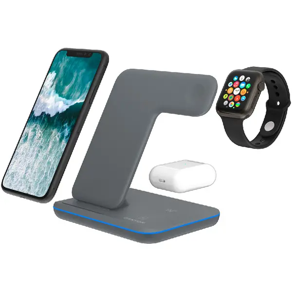 CANYON WS-303, 3in1 Wireless charger, with touch button for Running water light, Input 9V2A, 12V2A, Output 15W10W7.5W5W, Type c to USB-A ca