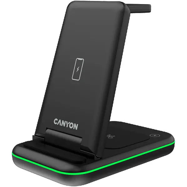 CANYON WS-304, Foldable  3in1 Wireless charger, with touch button for Running water light, Input 9V2A,  12V1.5AOutput 15W10W7.5W5W, Type c 