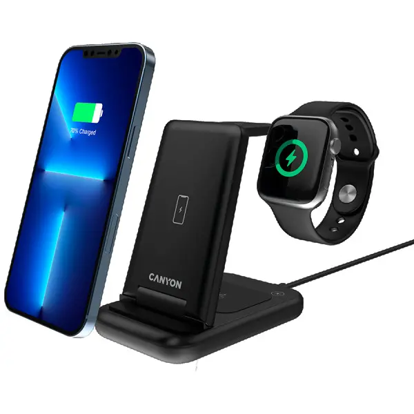 CANYON WS-304, Foldable  3in1 Wireless charger, with touch button for Running water light, Input 9V2A,  12V1.5AOutput 15W10W7.5W5W, Type c 