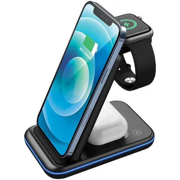 CANYON WS-304, Foldable  3in1 Wireless charger, with touch button for Running water light, Input 9V2A,  12V1.5AOutput 15W10W7.5W5W, Type c 