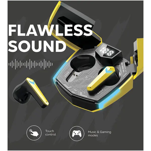 CANYON GTWS-2, Gaming True Wireless Headset, BT 5.3 stereo, 45ms low latency, 37.5 hours, USB-C, 0.046kg, yellow ( CND-GTWS2Y ) 