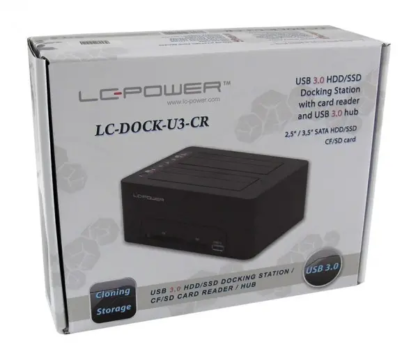 HDD D. Station dual bay LC-DOCK-U3-CR 2xSSDHDD, Black, Cardreader,1xUSB3.0 HUB