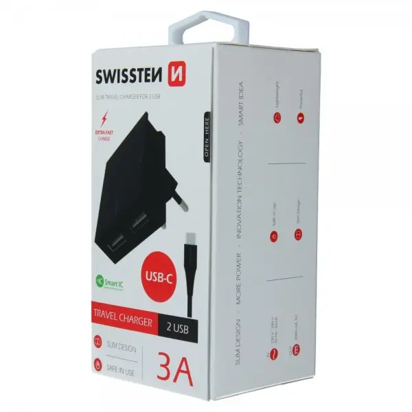 SWISSTEN  Kucni Punjac 3A 2xUsb Type-C (Crna)