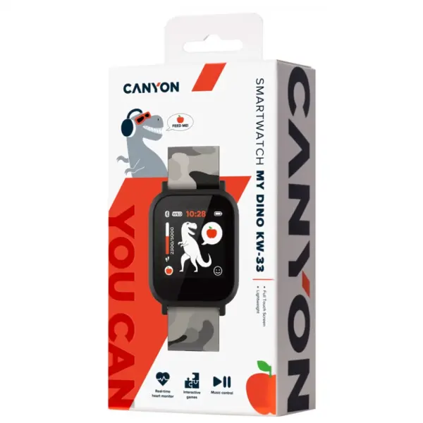 Smart watch CANYON My Dino KW-33, Teenager, 1.3\'' IPS, IP68, BT5.0, iOS, Android compatibile 155mAh, army sivi
