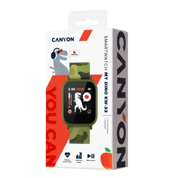 Smart watch CANYON My Dino KW-33, Teenager, 1.3\'' IPS, IP68, BT5.0, iOS, Android compatibile 155mAh, army zeleni
