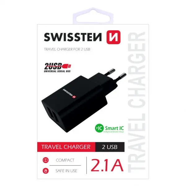 SWISSTEN Kuciste Punjaca 2.1A 2xUsb (Crna)