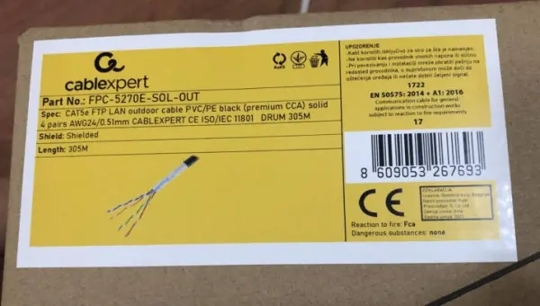 FPC-5270E-SOL-OUT Gembird, FTP cat.5E Outdoor, solid 24AWG, 0.51mm PREMIUM CCA kotur pun presek 305m