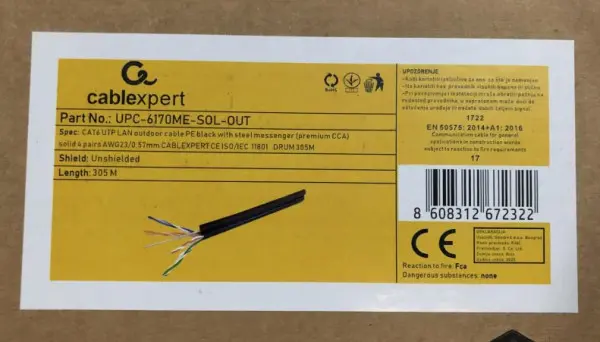 UPC-6170ME-SOL-OUT Gembird, UTP cat.6 Outdoor+SAJLA, solid 23AWG, PREMIUM CCA kotur pun presek 305m