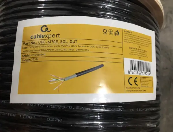 UPC-6170E-SOL-OUT Gembird, UTP cat.6 Outdoor, solid 23AWG, 0.57mm PREMIUM CCA kotur pun presek 305m